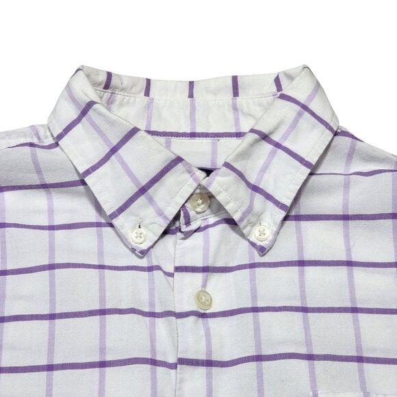 Johnnie-O‎ Mens Medium White & Purple Checkered Cotton Button-Down Shirt - Picture 1 of 7